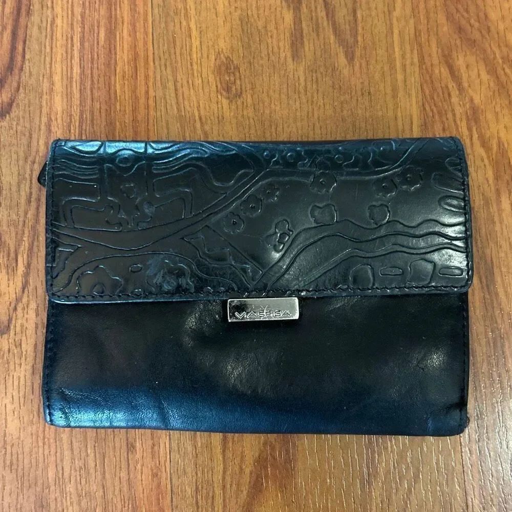 Via Spiga black genuine leather embossed wallet.